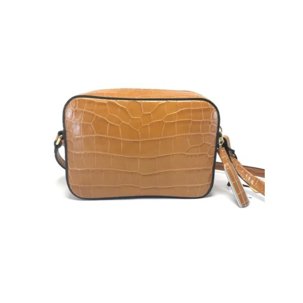 Mario Valentino Babette Croc Embossed Caramel Leather Cross Body Bag - Picture 4 of 11